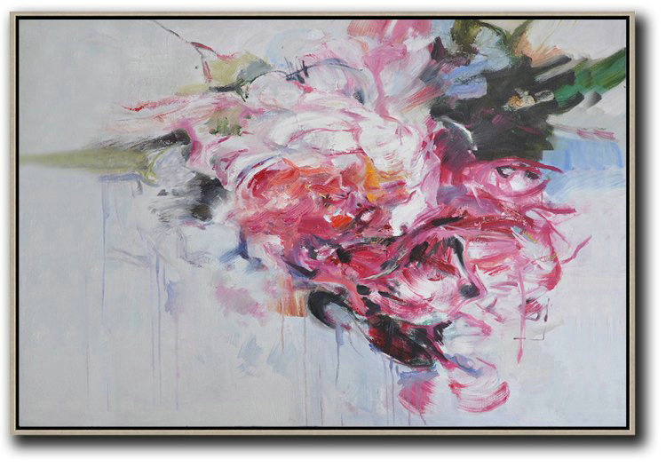 Horizontal Abstract Flower Painting Living Room Wall Art #ABH0A27 - Click Image to Close